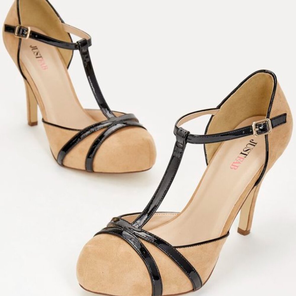 JustFab Mabell Tan and Black Stiletto Heels Womens Size 8